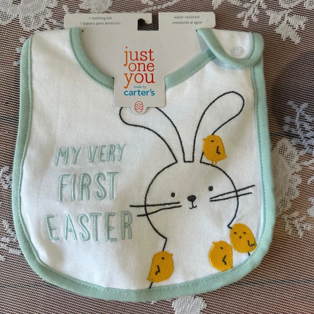 Just One You Carter's Easter Bib Baby‎ OS White New My Very First Easter Bunny